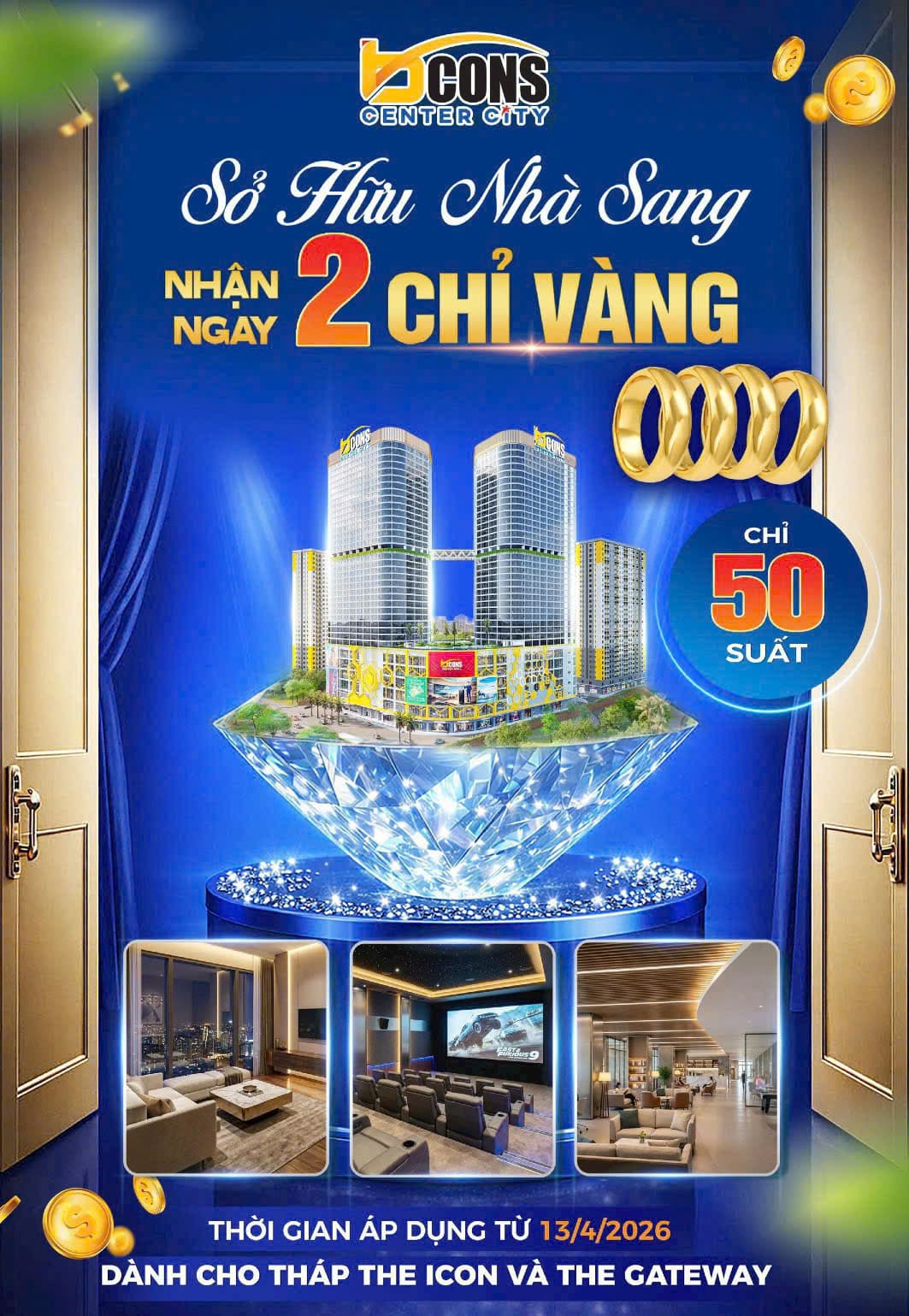 Ưu đãi 2 chỉ vàng Bcons Center City