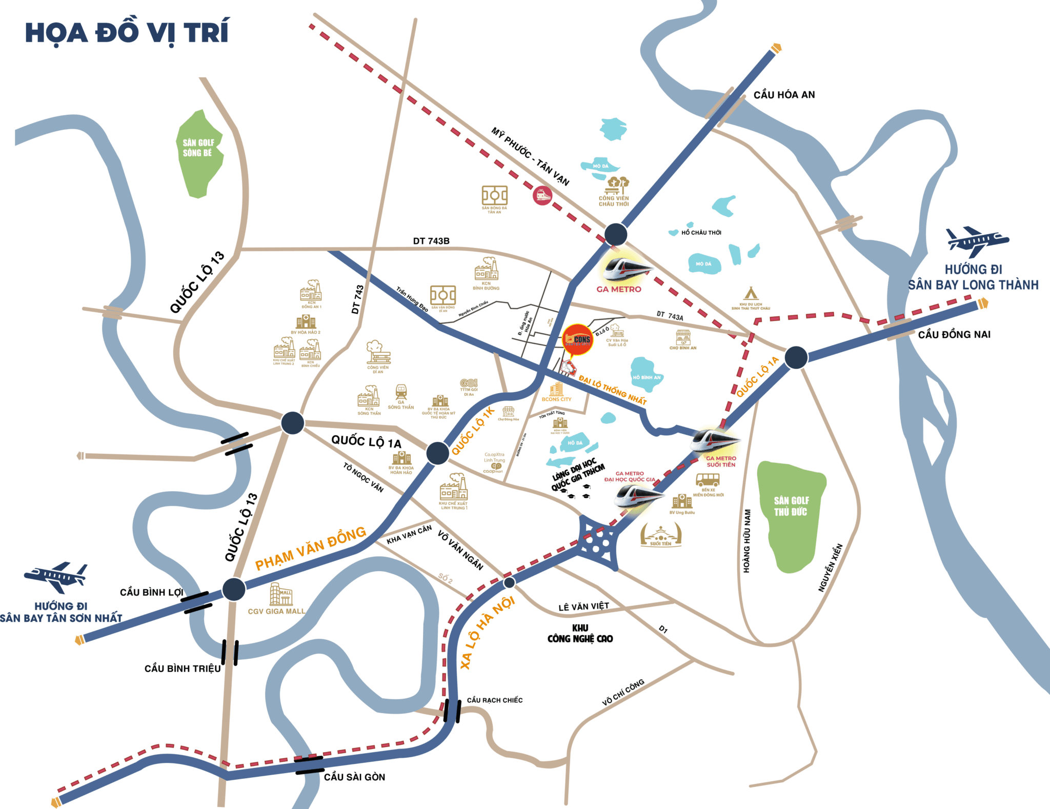 Bản đồ vị trí dự án Bcons Center City Dĩ An Bình Dương